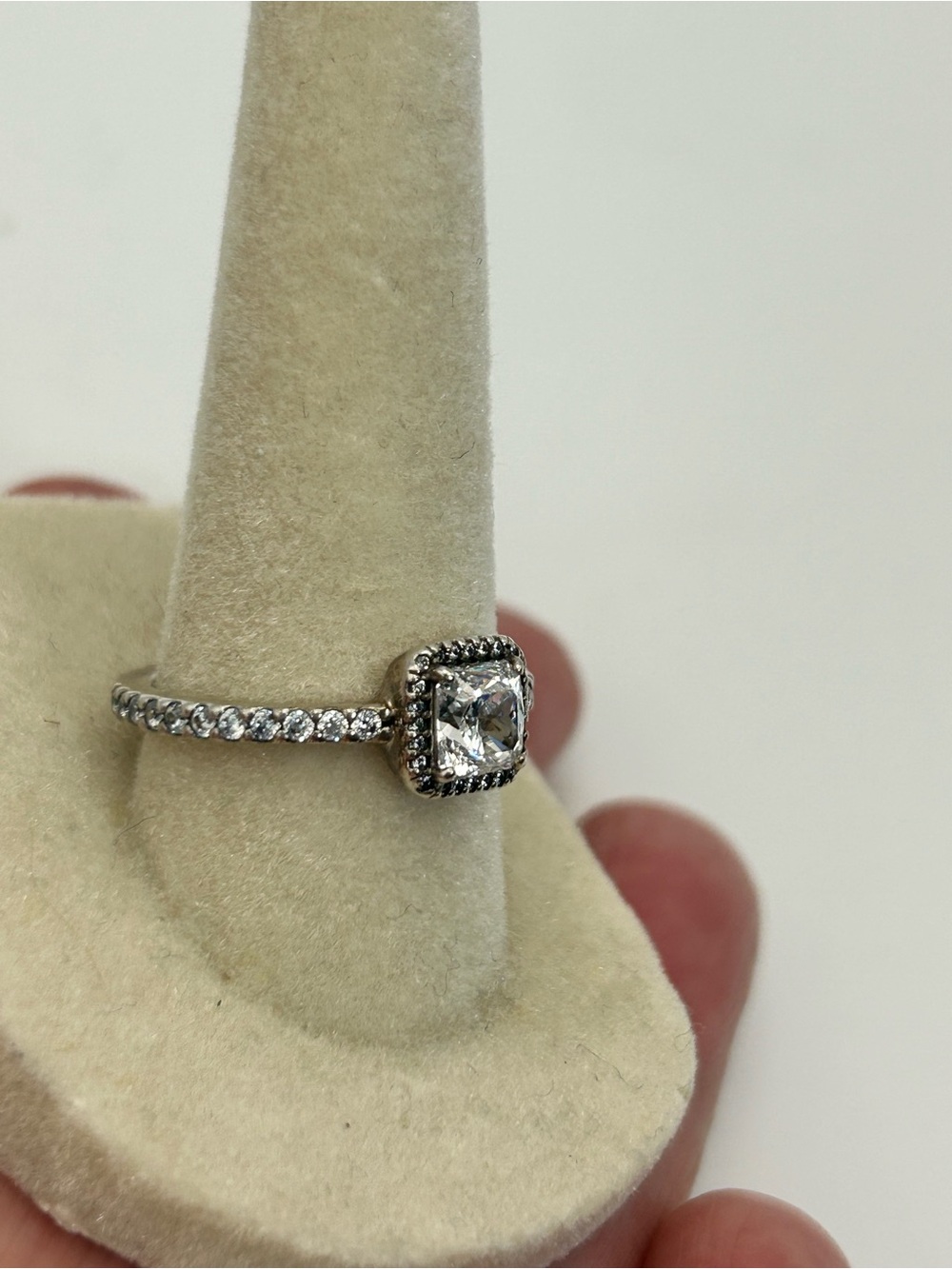 Pandora Sterling Silver Sparkle Halo Square Ring Size 7.5 Stamped S925 ALE 56 - Picture 5 of 11